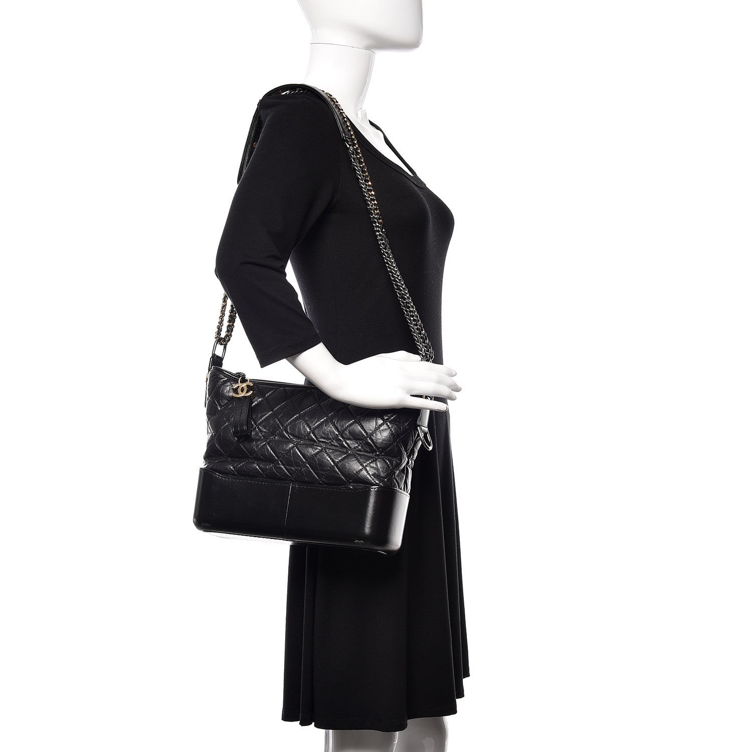 Chanel Aged Calfskin Quilted Medium Gabrielle Hobo Black 2 of 10