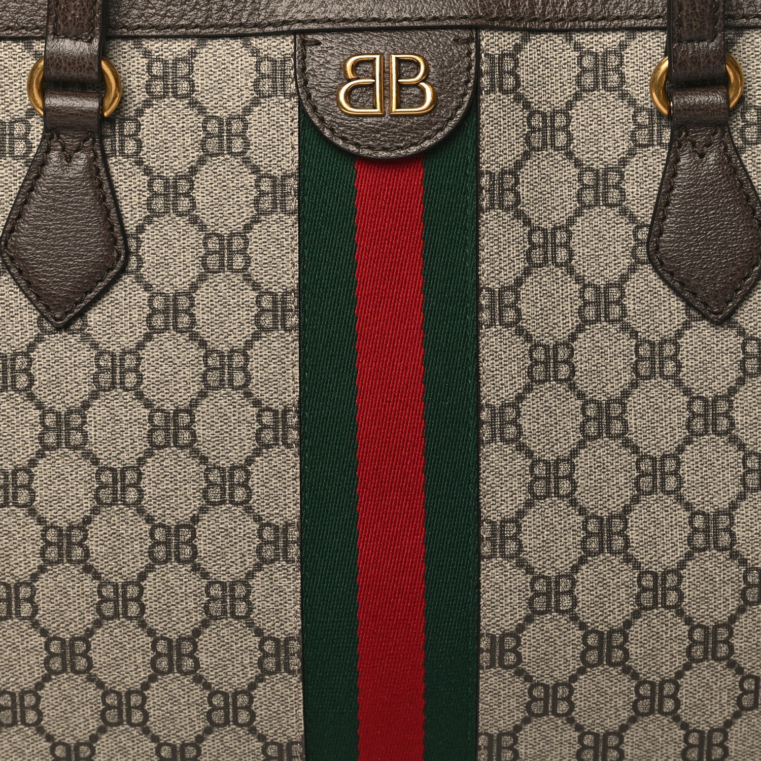 Gucci X BALENCIAGA BB Supreme Monogram Web Medium Ophidia Shopping Tote Beige New Acero 8 of 14