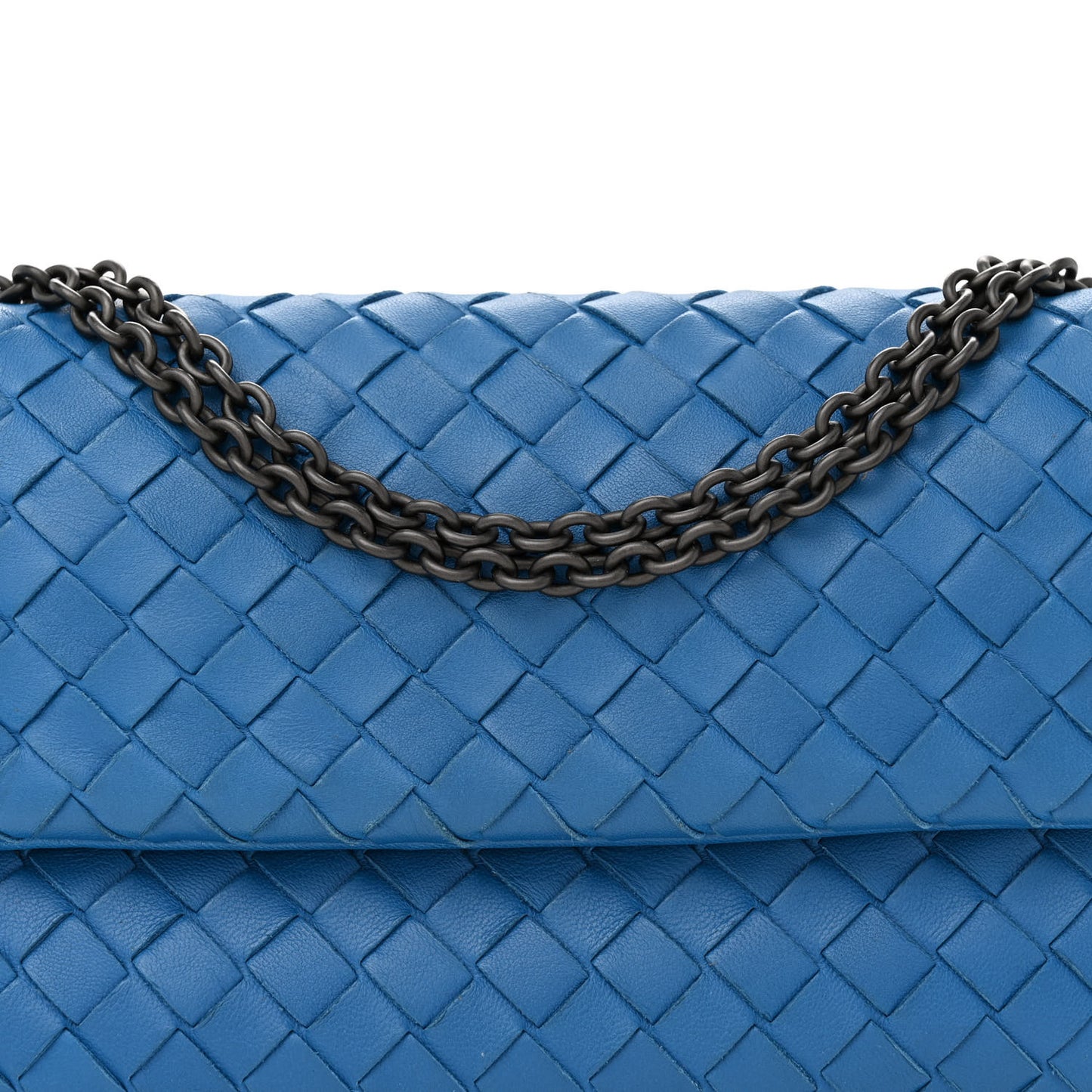 Nappa Intrecciato Small Chain Crossbody Blue
