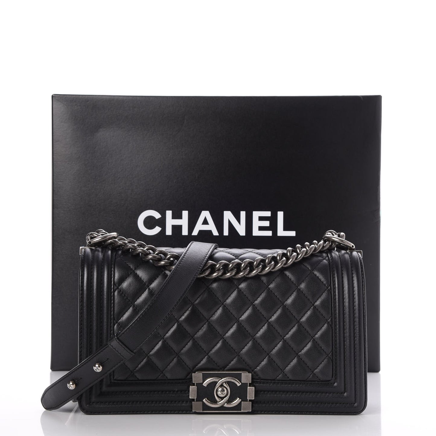 Metallic Calfskin Quilted Medium Boy Flap Black