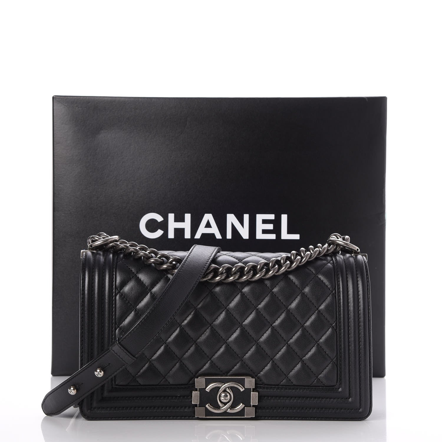 Chanel Metallic Calfskin Quilted Medium Boy Flap Black 9 of 9