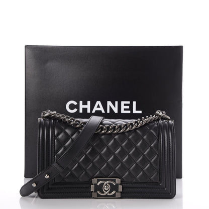 Chanel Metallic Calfskin Quilted Medium Boy Flap Black 9 of 9