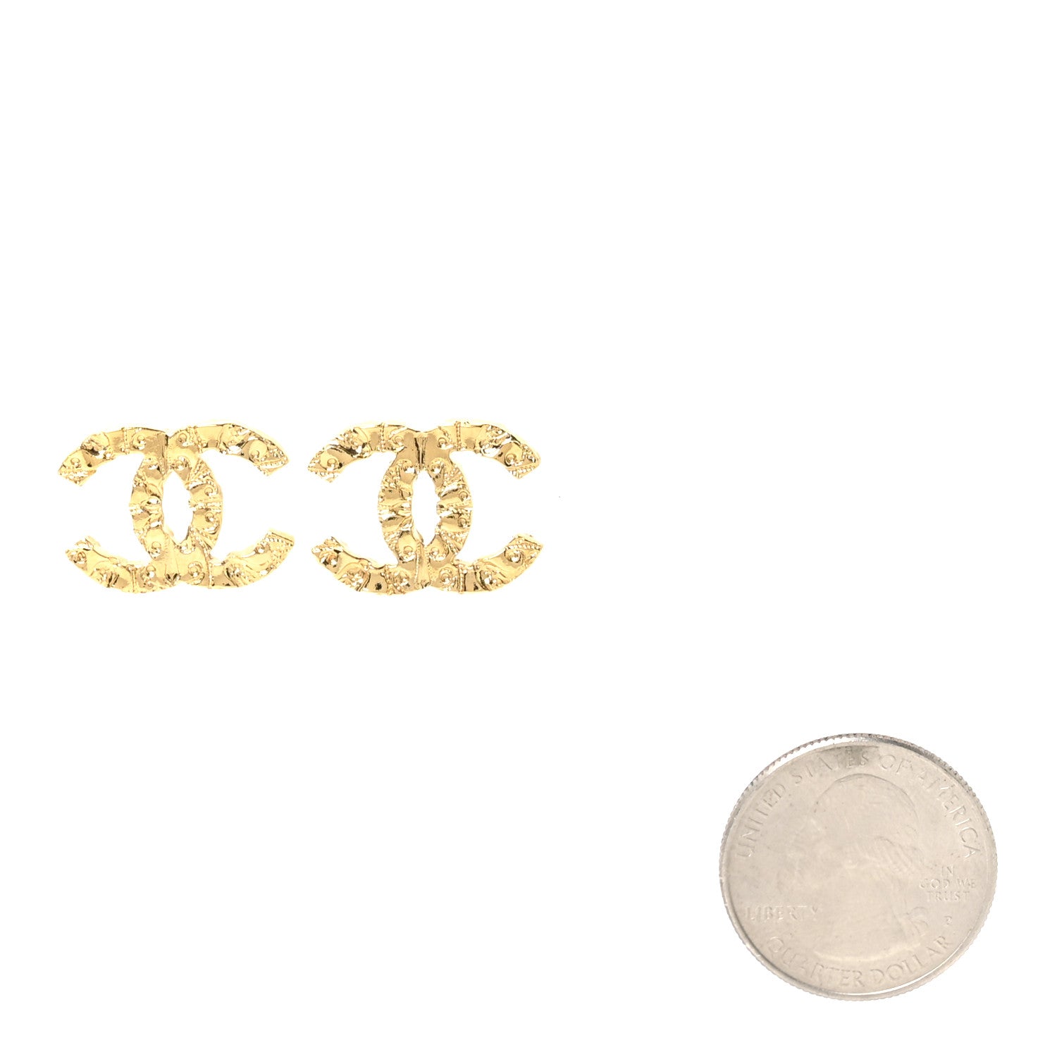 Chanel Metal Textured CC Earrings  Gold 2 of 5