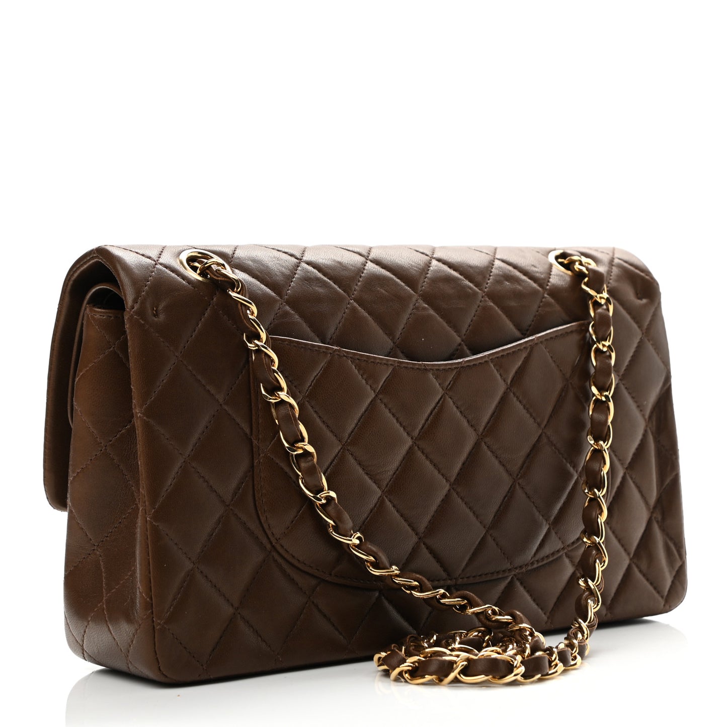 Lambskin Quilted Medium Double Flap Brown