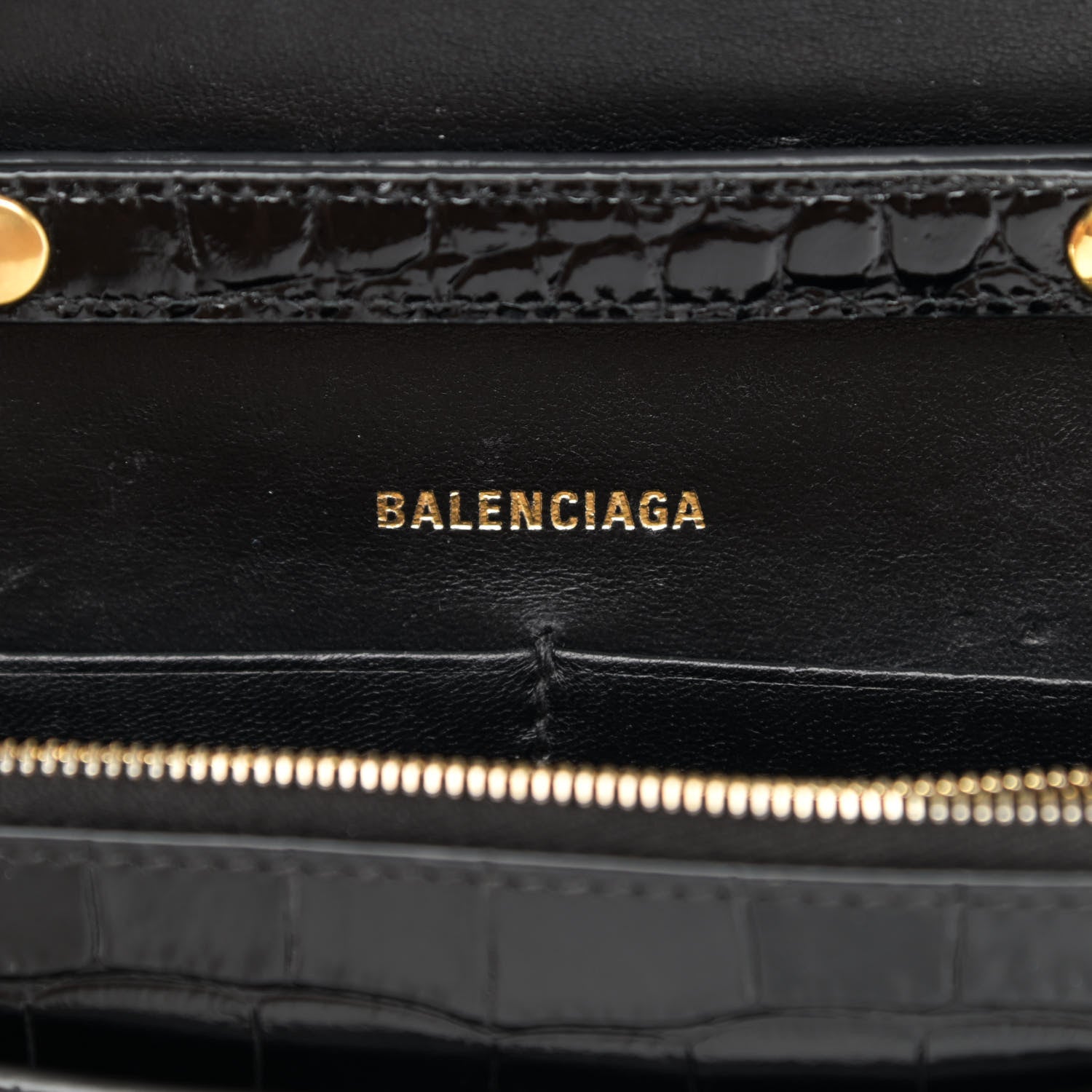 Balenciaga Shiny Calfskin Crocodile Embossed Hourglass Chain Bag Black 5 of 11