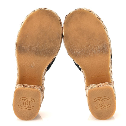 Chanel Canvas Raffia Wedge Sandals 35 Black 7 of 10