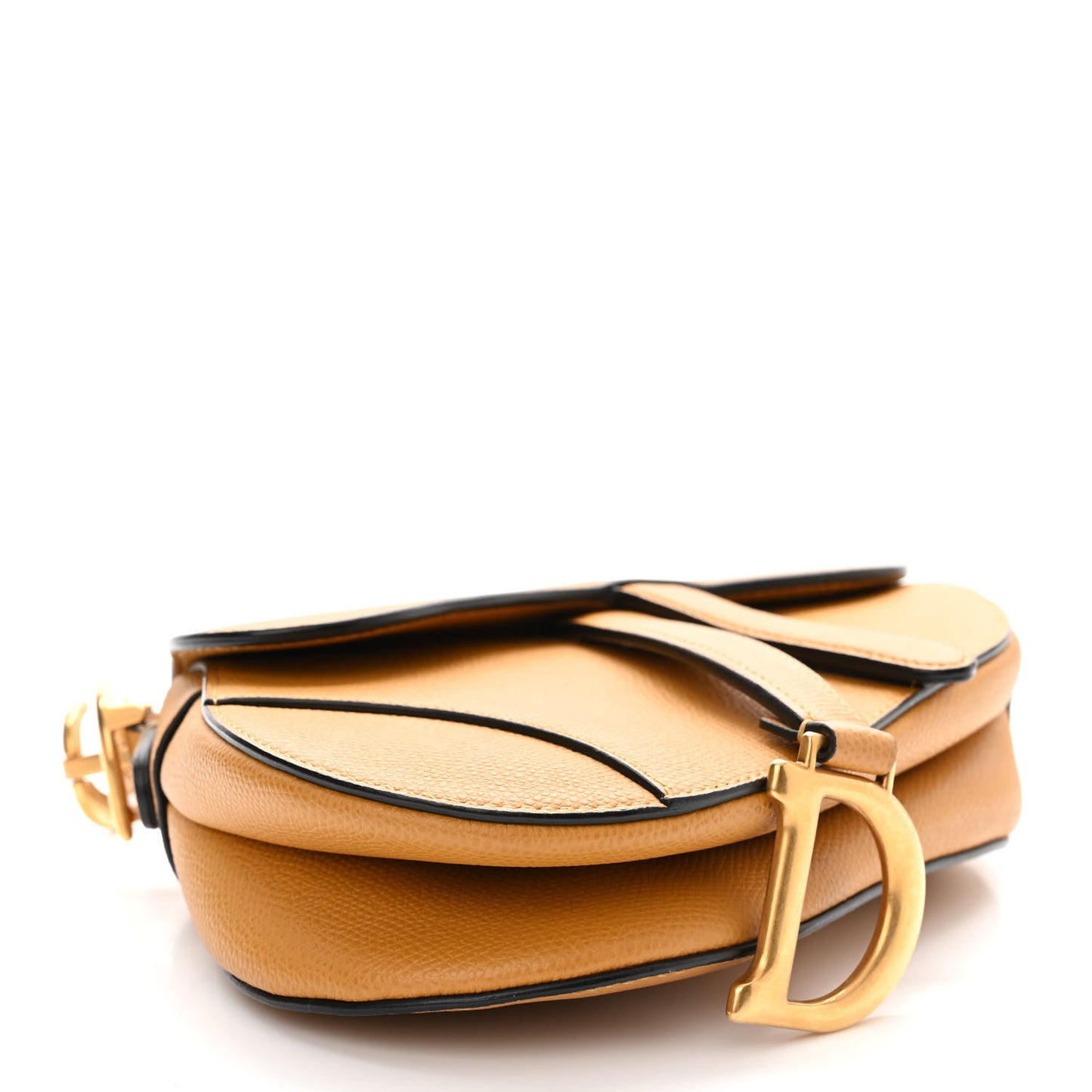 Grained Calfskin Mini Saddle Bag Dark Yellow