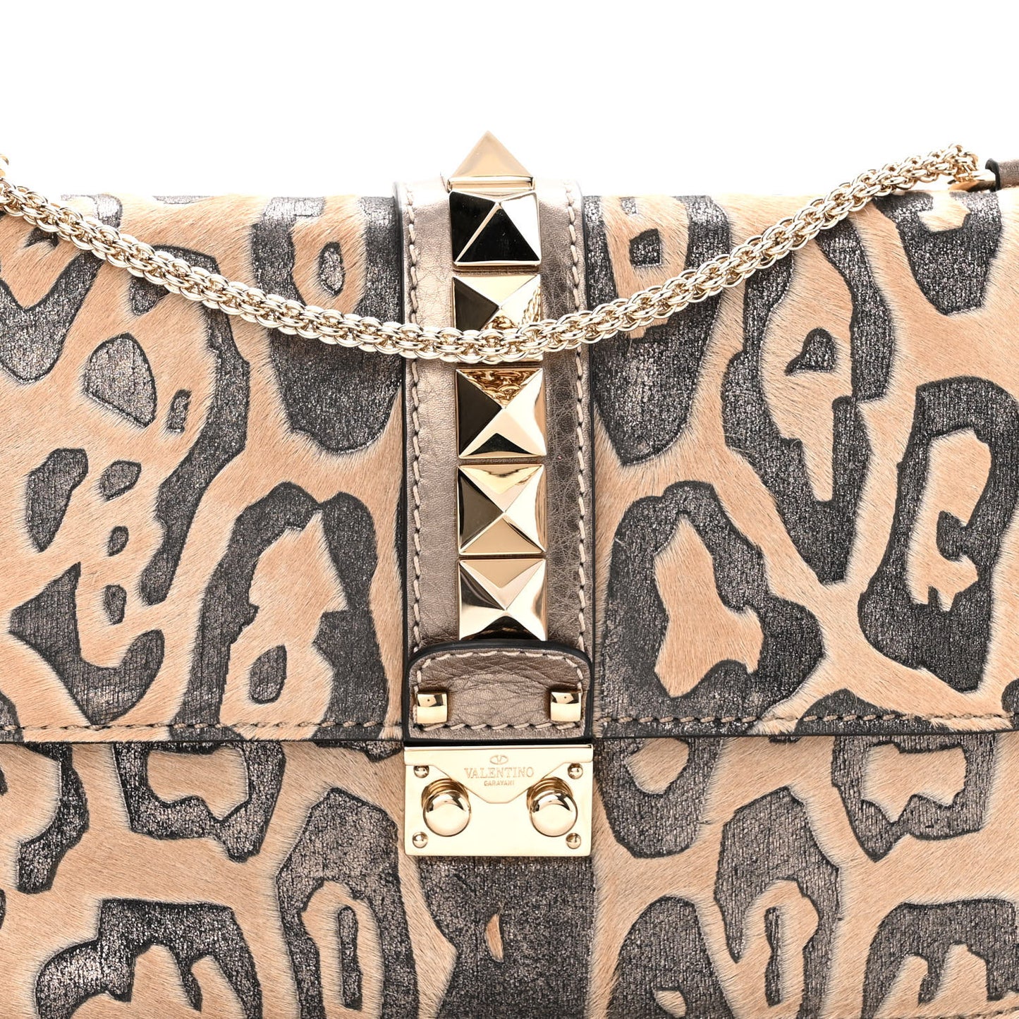 Calf Hair Leopard Print Medium Glam Lock Rockstud Flap Blush