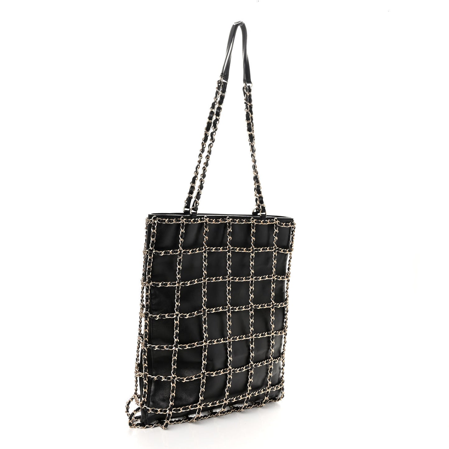 Lambskin Large Shopping Chain Tote Black