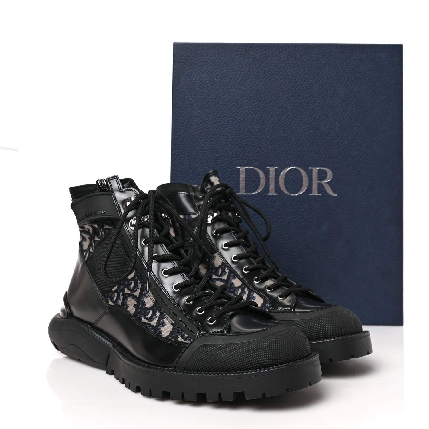 Christian Dior Oblique Polished Calfskin Mens Combat Ankle Boots 41 Beige Black 8 of 8