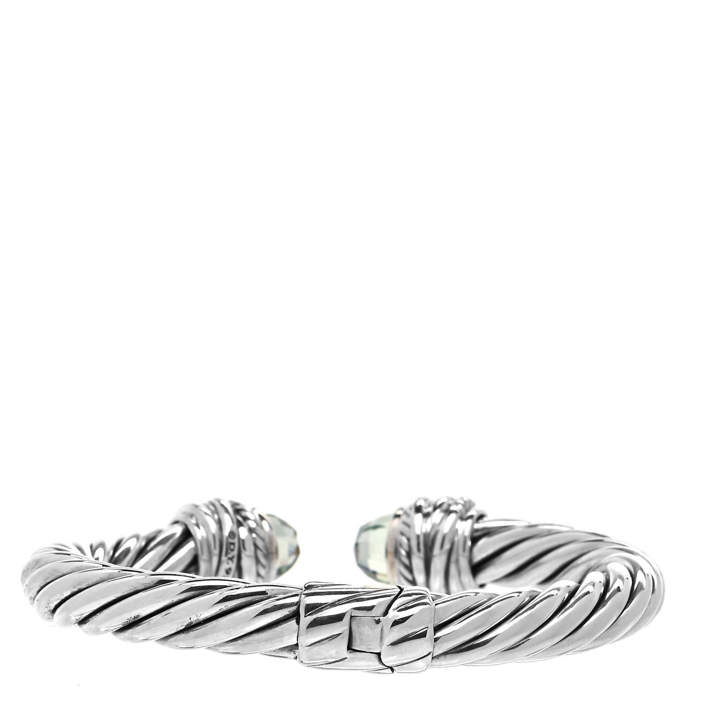Sterling Silver Diamond Prasiolite 8.5mm Crossover Hinge Bracelet
