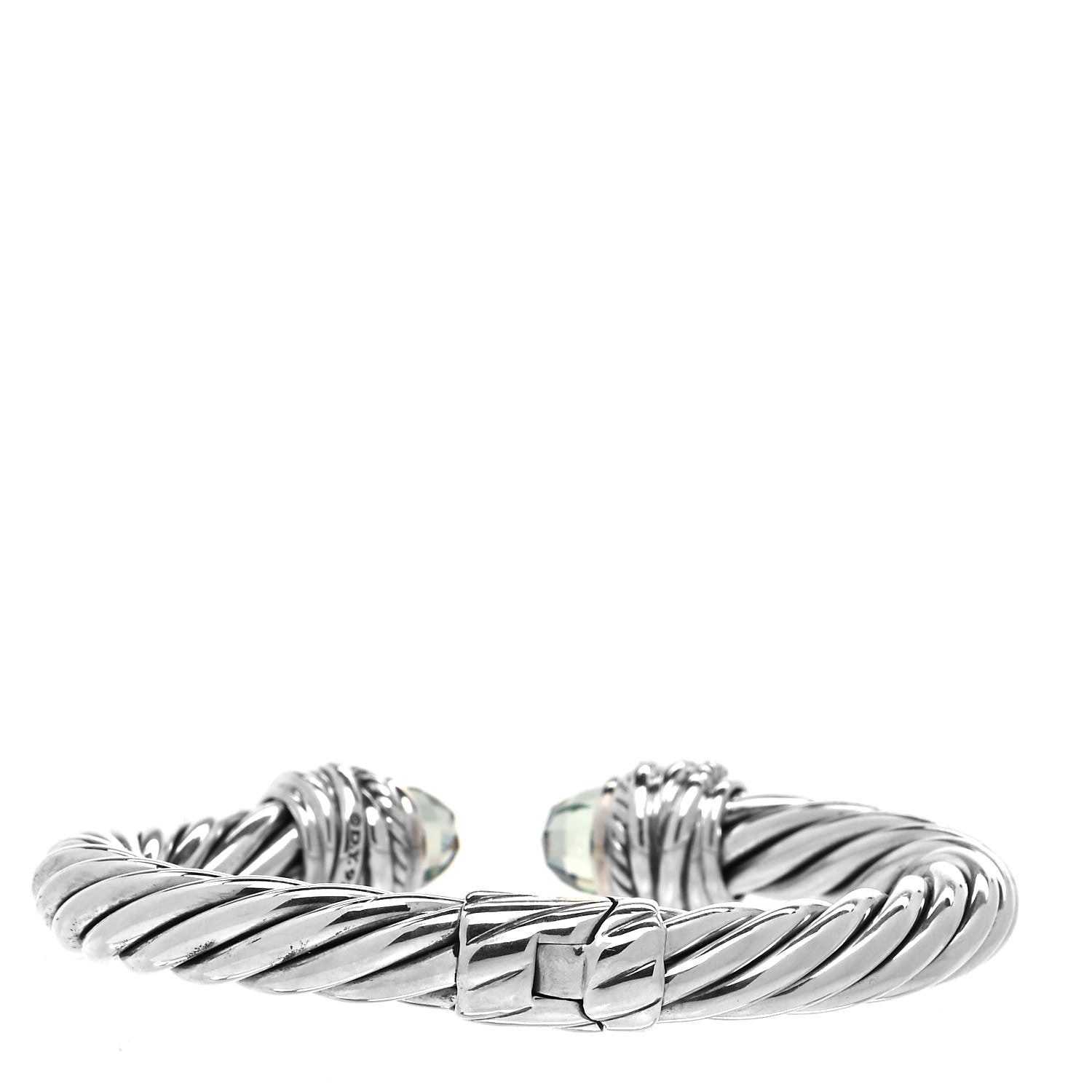 David Yurman Sterling Silver Diamond Prasiolite 8.5mm Crossover Hinge Bracelet 3 of 4