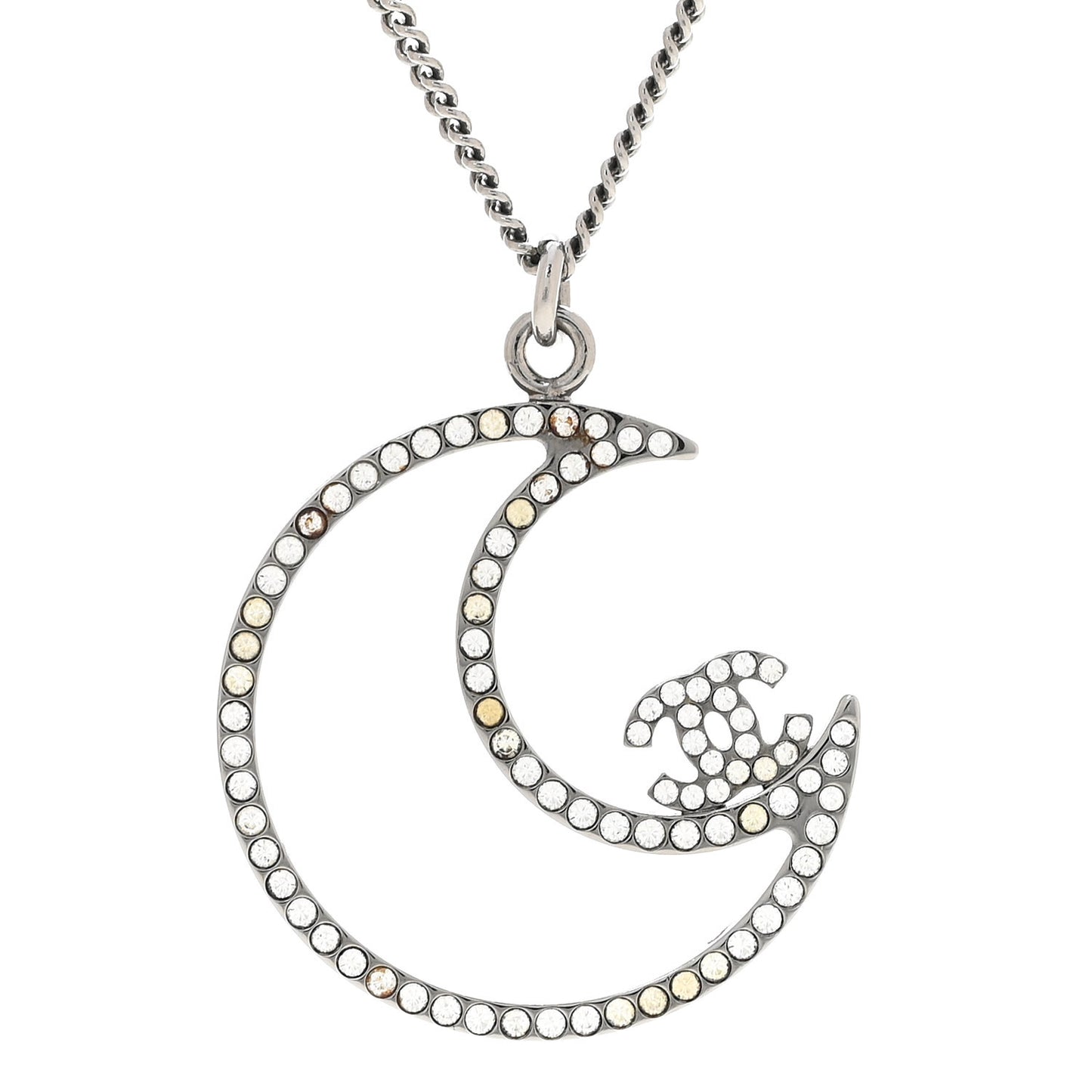 Ruthenium Crystal CC Moon Pendant Necklace