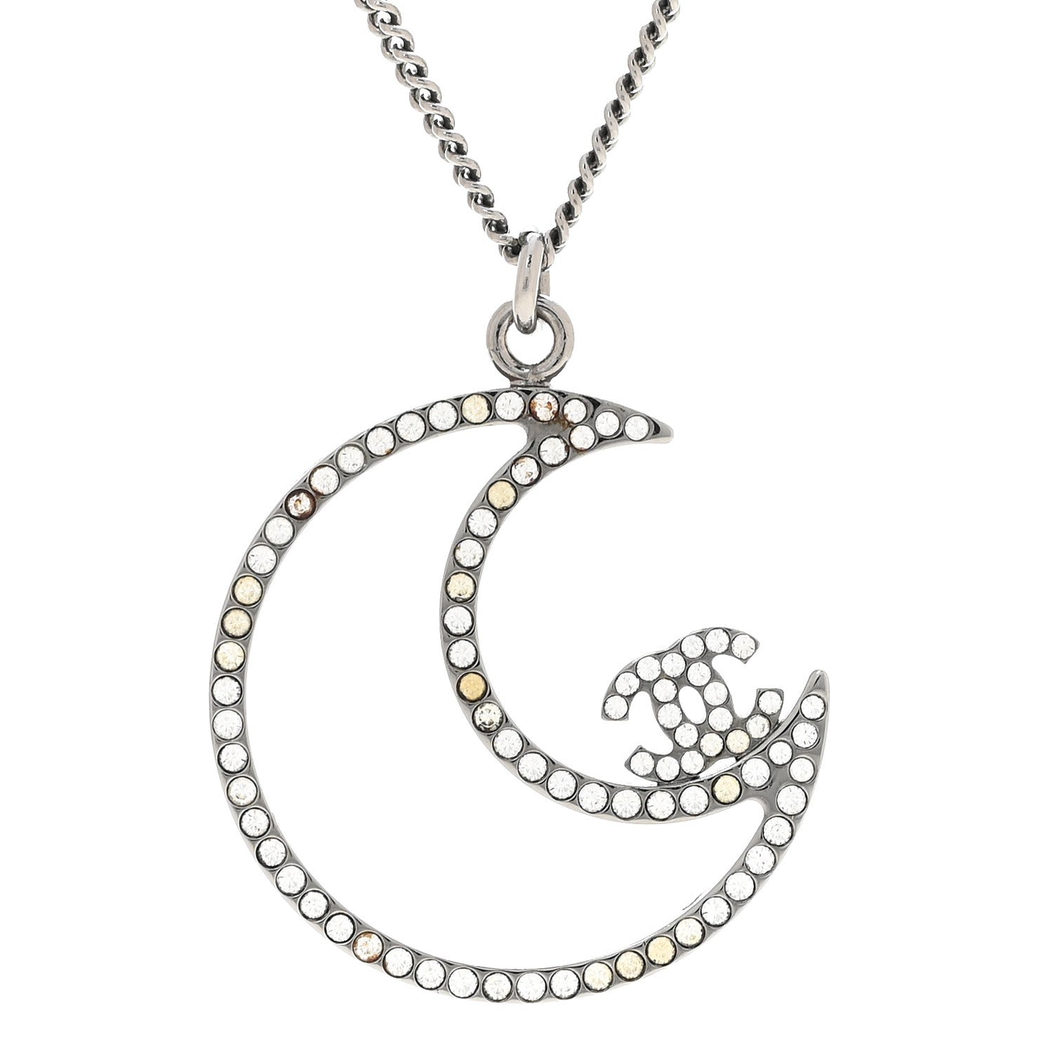 Chanel Ruthenium Crystal CC Moon Pendant Necklace 4 of 6