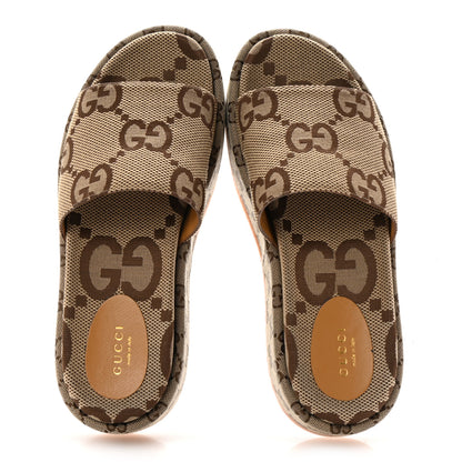 Gucci Monogram Maxi GG Angelina Platform 55mm Slide Sandals 39.5 Camel Ebony 2 of 10