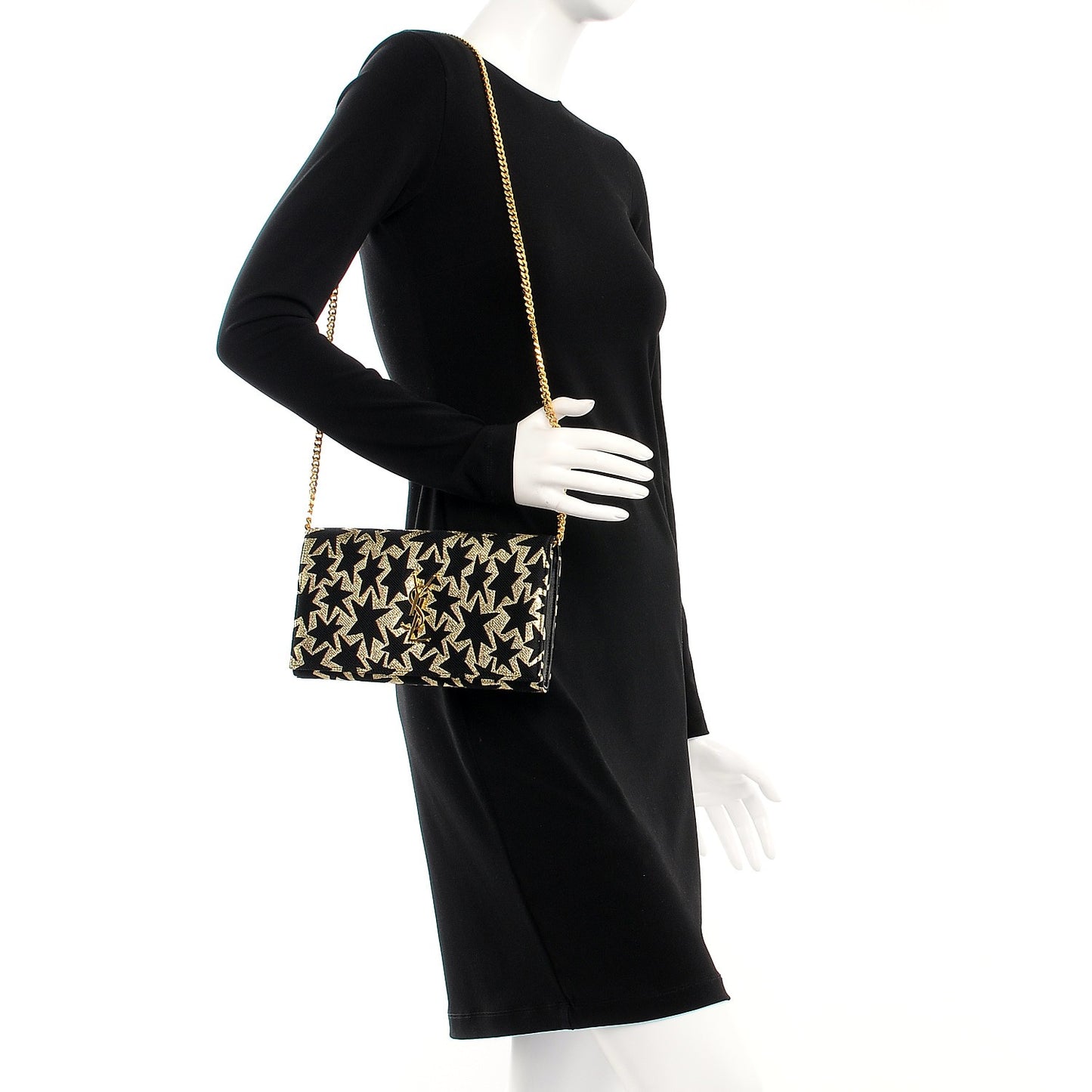 Canvas Star Print Monogram Chain Wallet Gold Black