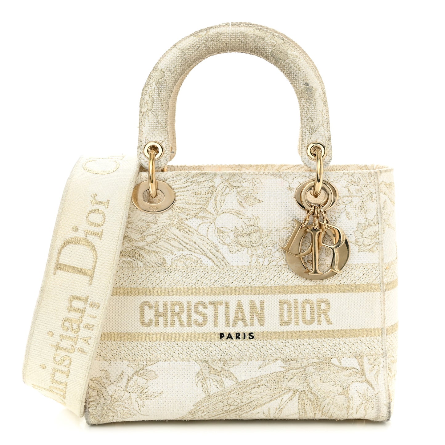 Canvas Embroidered Jardin D'Hiver Medium Lady D-Lite White Gold