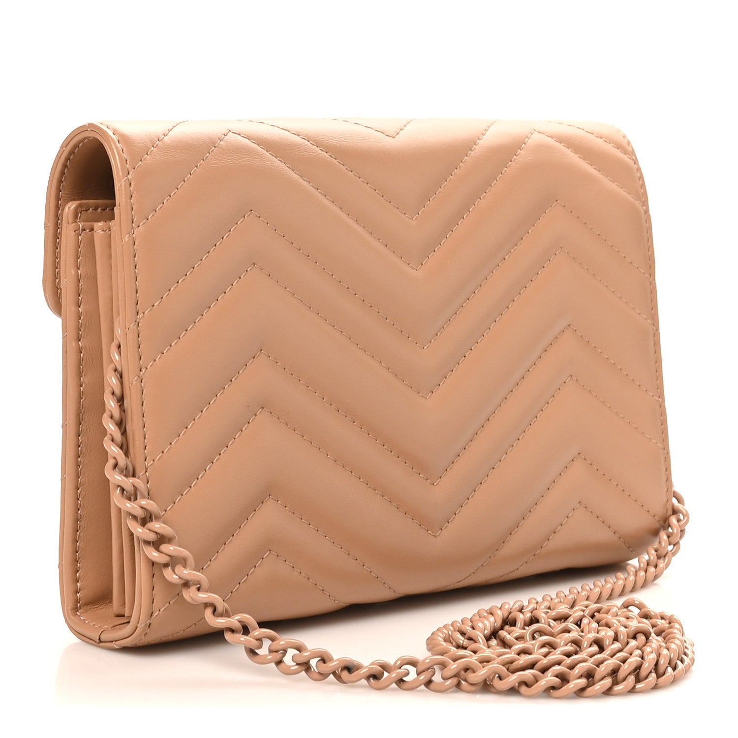 Gucci Calfskin Matelasse Monochrome GG Marmont Chain Wallet Camelia 3 of 11