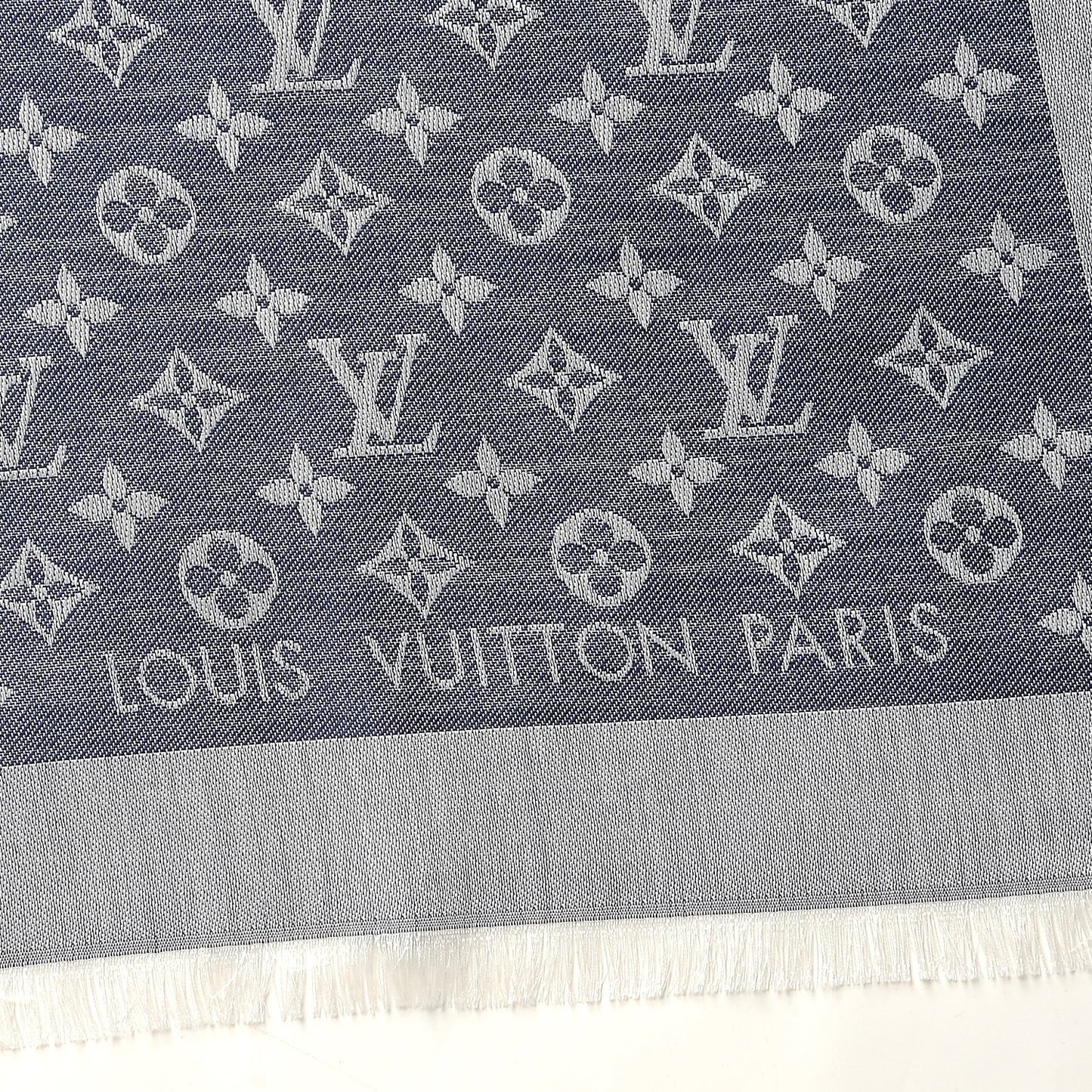 Wool Silk Monogram Denim Shawl Blue