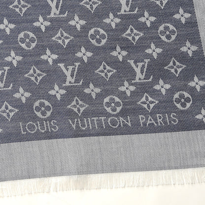 Louis Vuitton Wool Silk Monogram Denim Shawl Blue 3 of 6