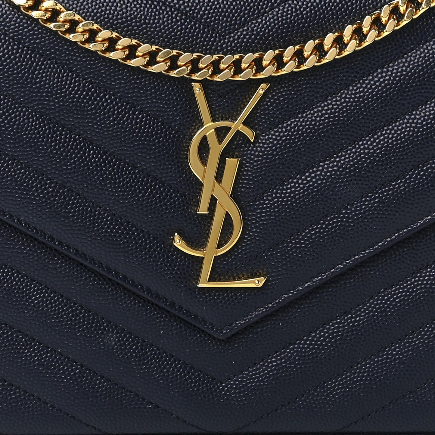 Grain De Poudre Matelasse Chevron Monogram Chain Wallet Deep Marine