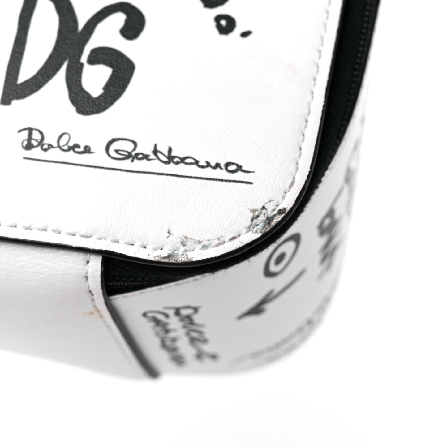 DOLCE & GABBANA Calfskin DG Graffiti Print Top Handle Bag White Black