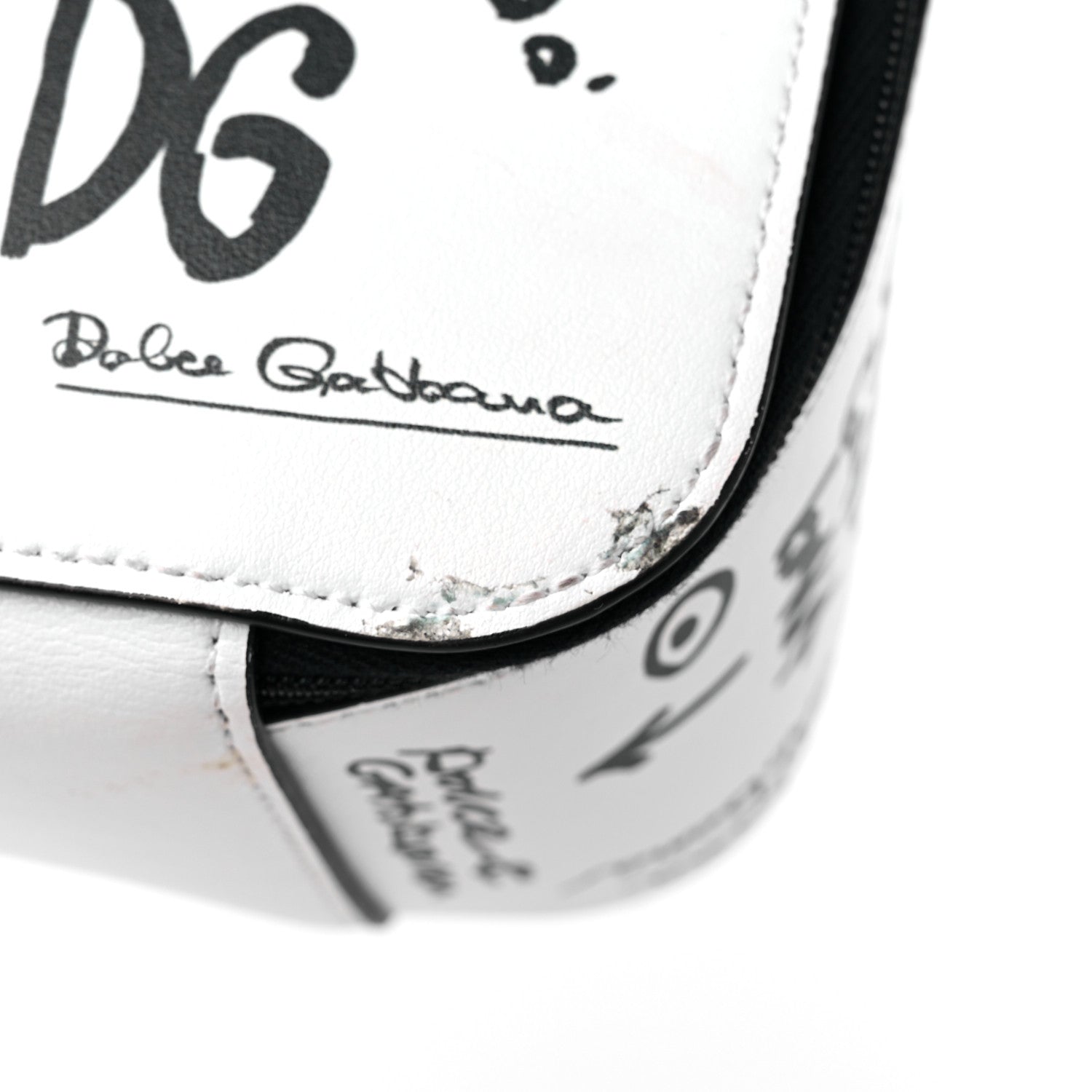 Dolce & Gabbana DOLCE & GABBANA Calfskin DG Graffiti Print Top Handle Bag White Black 11 of 13