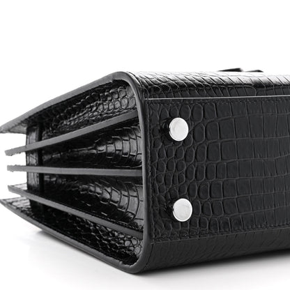 Saint Laurent Calfskin Crocodile Embossed Nano Sac De Jour Black 9 of 14