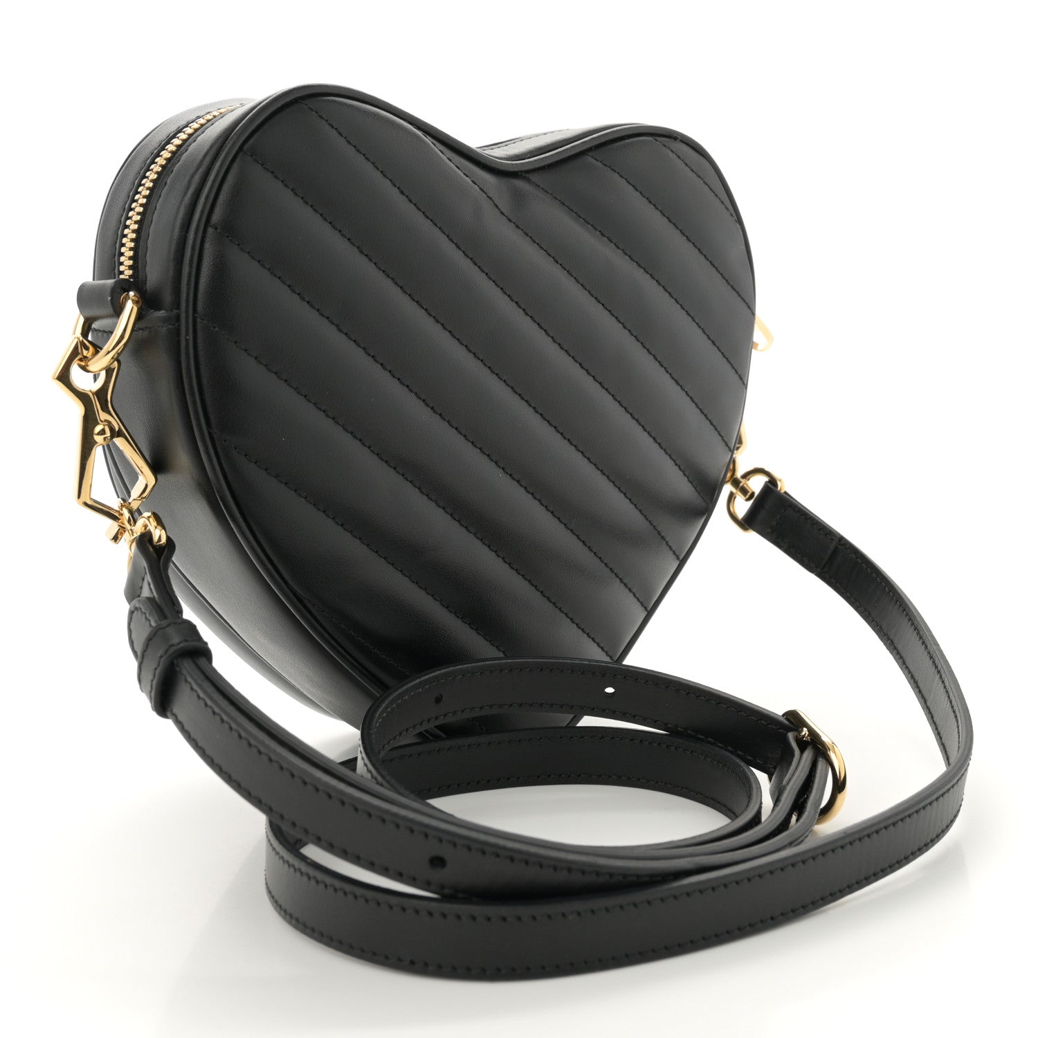 Gucci Calfskin Matelasse Diagonal Mini Interlocking G Heart Shoulder Bag Black 3 of 11