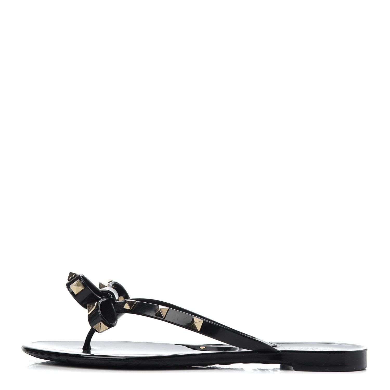 Valentino Garavani PVC Jelly Rockstud Bow Thong Sandals 37 Black 1 of 13