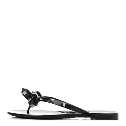Valentino Garavani PVC Jelly Rockstud Bow Thong Sandals 37 Black 1 of 13