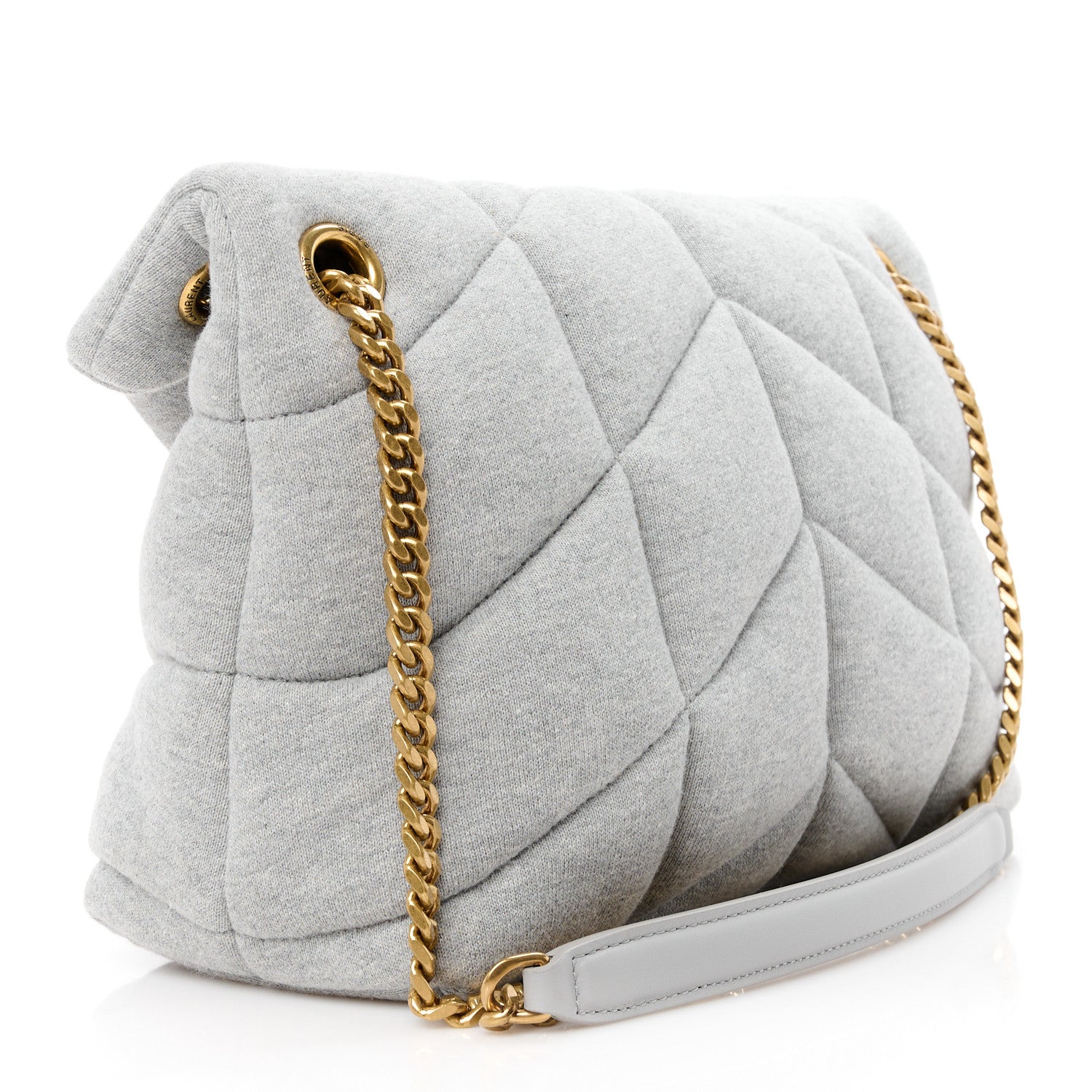 Saint Laurent Jersey Quilted Small Loulou Puffer Monogram Chain Satchel Grey Cloud 3 of 10