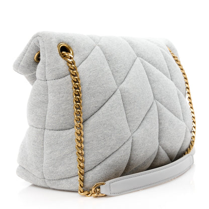 Saint Laurent Jersey Quilted Small Loulou Puffer Monogram Chain Satchel Grey Cloud 3 of 10