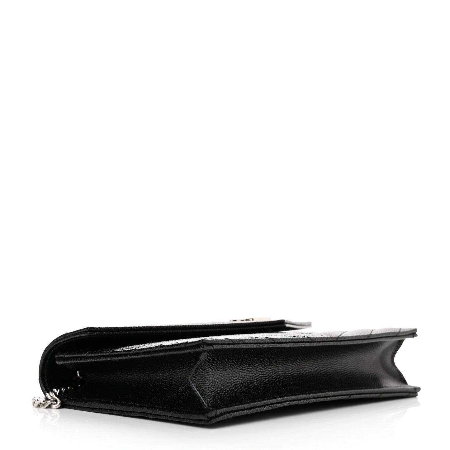 Grain De Poudre Matelasse Chevron Monogram Envelope Chain Wallet Black