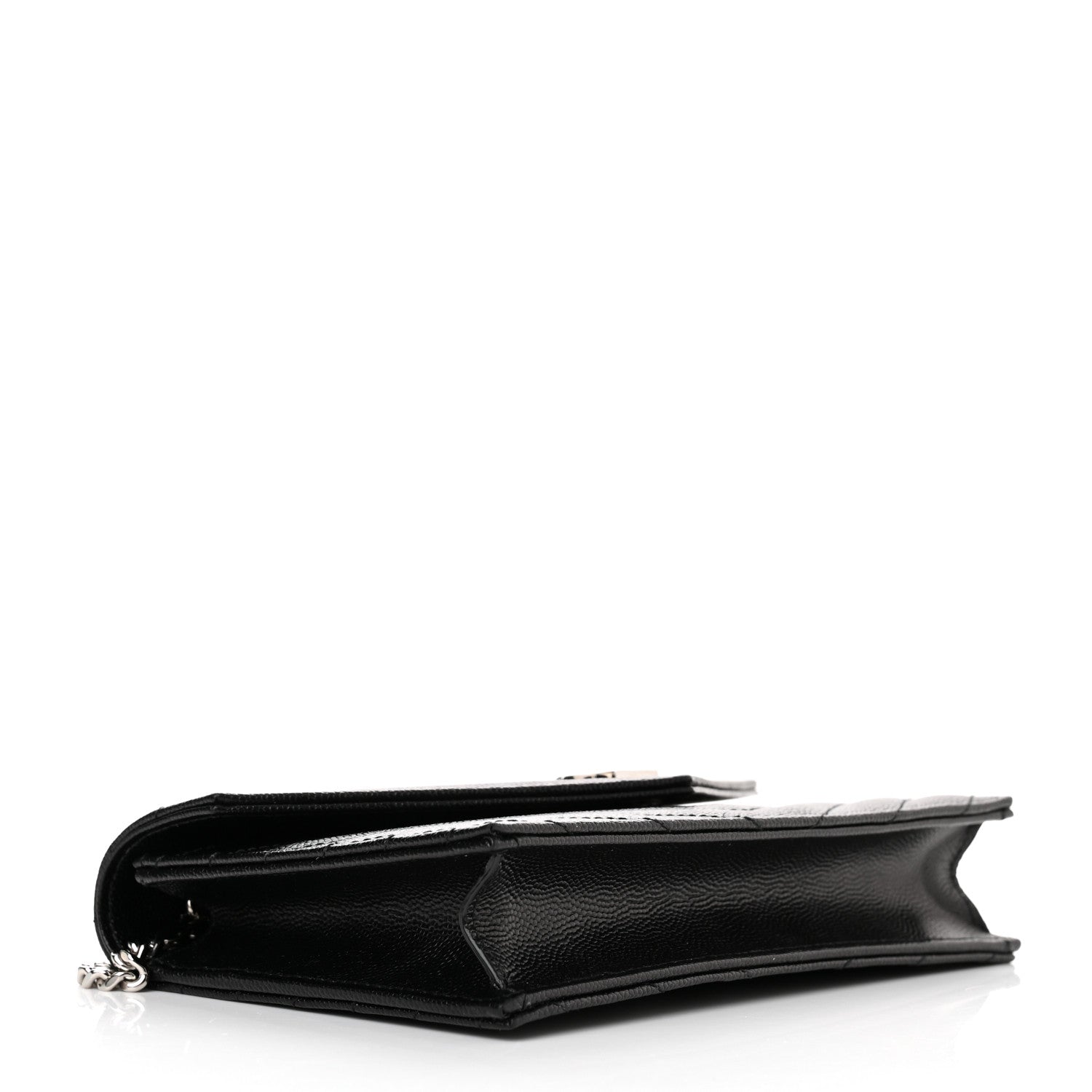 Saint Laurent Grain De Poudre Matelasse Chevron Monogram Envelope Chain Wallet Black 4 of 11
