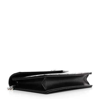 Saint Laurent Grain De Poudre Matelasse Chevron Monogram Envelope Chain Wallet Black 4 of 11