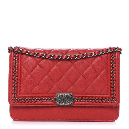 Chanel Calfskin Quilted Chain Around Boy Wallet On Chain WOC Red 1 of 13