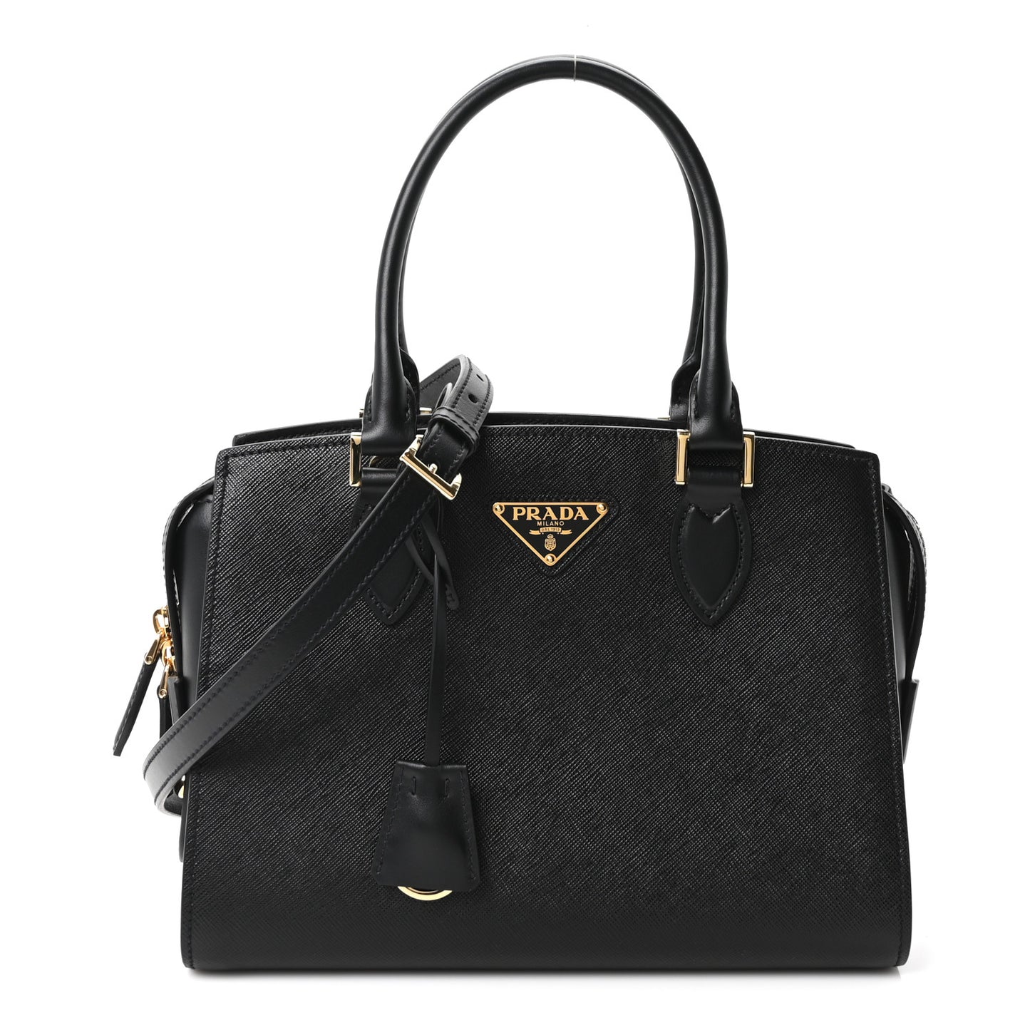 Saffiano Soft Calfskin Double Handle Satchel Black