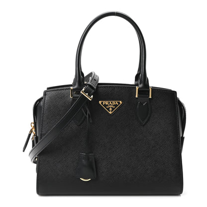 Prada Saffiano Soft Calfskin Double Handle Satchel Black 1 of 10