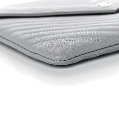 Chanel Caviar Chevron Quilted Small Statement Pouch Grey 8 of 10