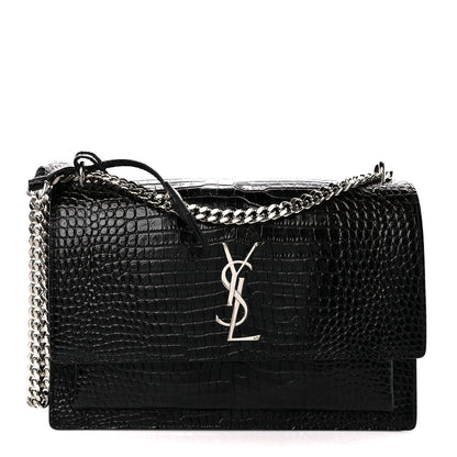Saint Laurent Calfskin Crocodile Embossed Large Monogram Sunset Black 1 of 13