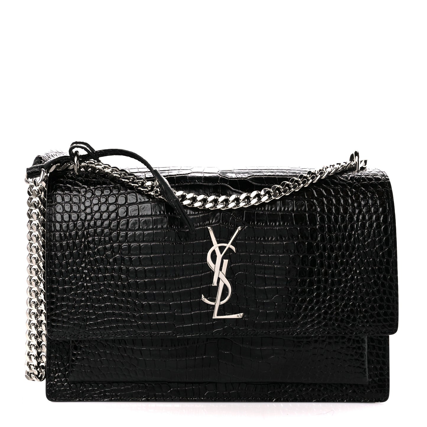 Calfskin Crocodile Embossed Large Monogram Sunset Black