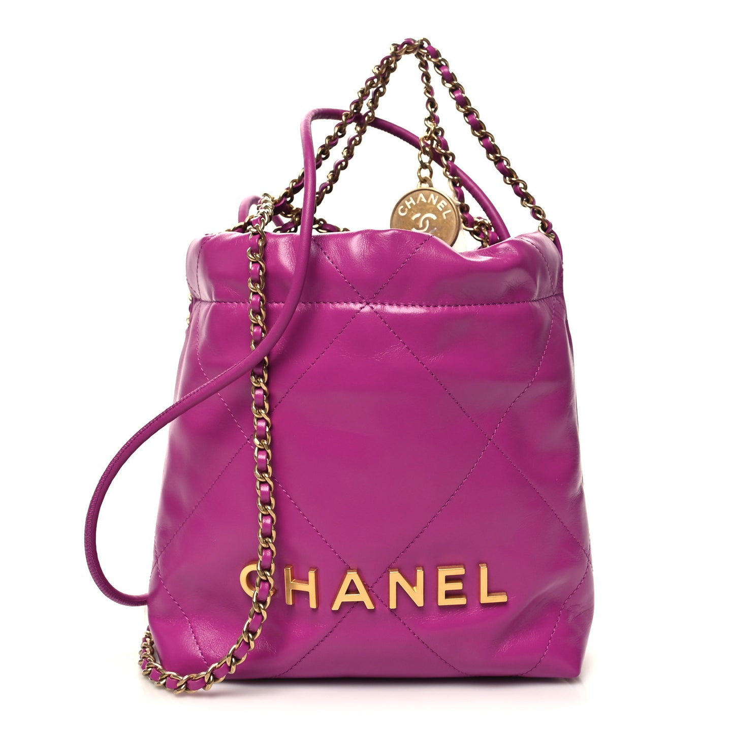 Shiny Calfskin Quilted Mini Chanel 22 Purple