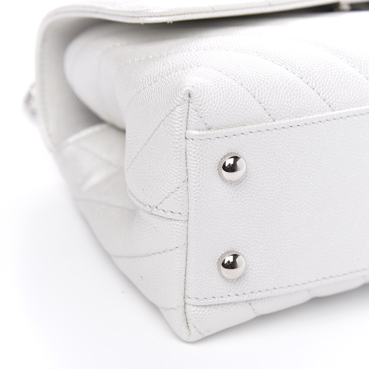 Chanel Iridescent Caviar Chevron Quilted Mini Coco Handle Flap White 10 of 12