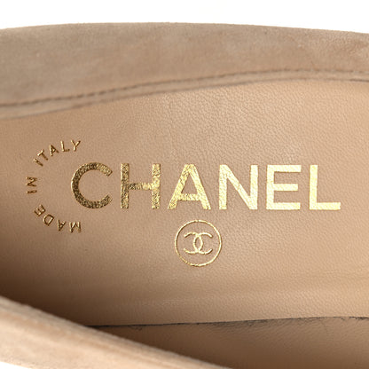 Chanel Suede Satin Cap Toe Low Heel Pumps 36 Beige Black 9 of 16