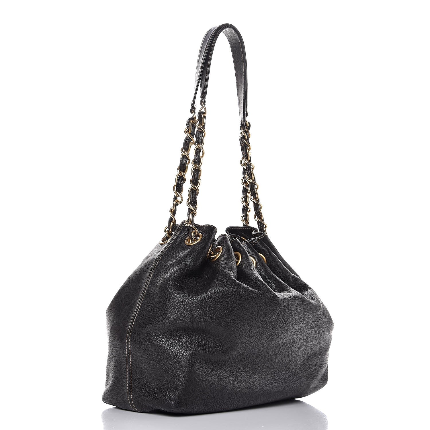 Chanel Grained Calfskin CC Drawstring Bucket Bag Black 4 of 9