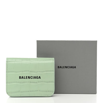 Balenciaga Shiny Calfskin Logo Crocodile Embossed Light Green Black 9 of 9