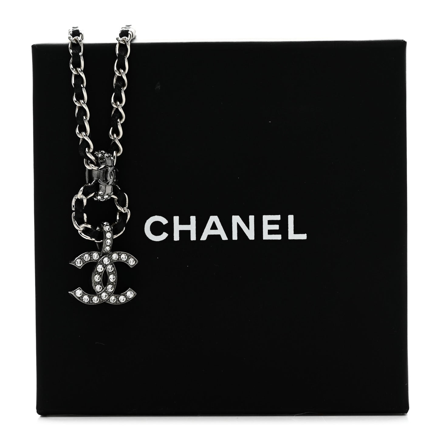 Lambskin Crystal Chain Choker Necklace Silver Black