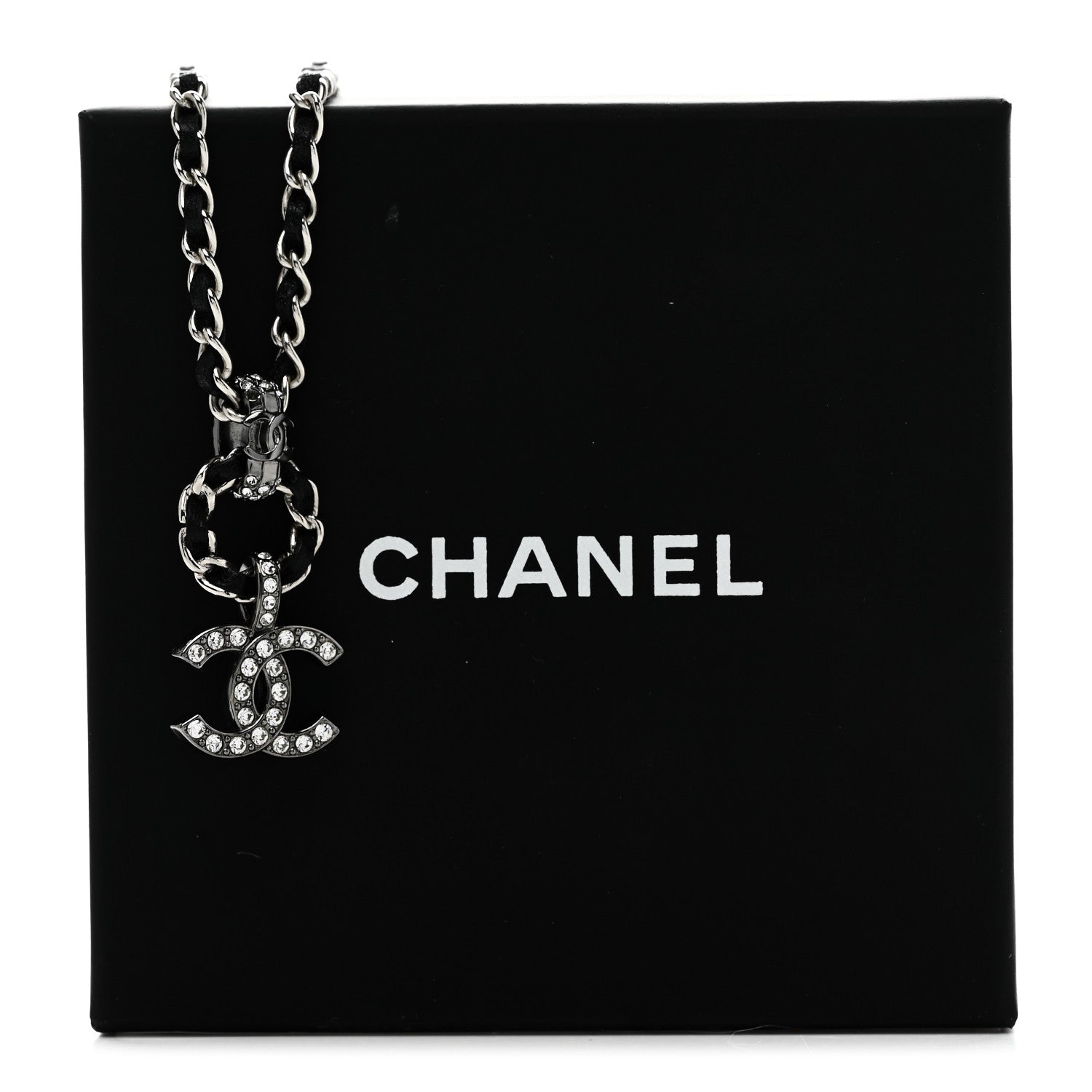 Chanel Lambskin Crystal Chain Choker Necklace Silver Black 6 of 6