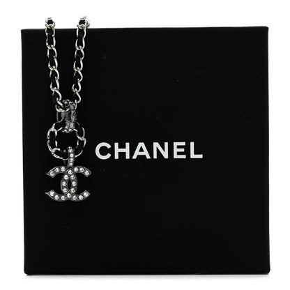 Chanel Lambskin Crystal Chain Choker Necklace Silver Black 6 of 6